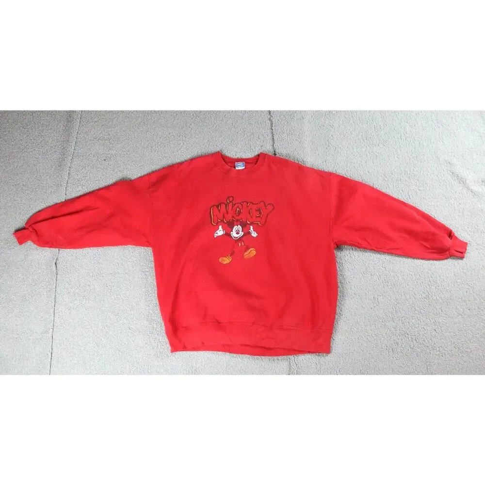 Disney Sweatshirt Vintage Mens Large Red Mickey Mouse Pull Over